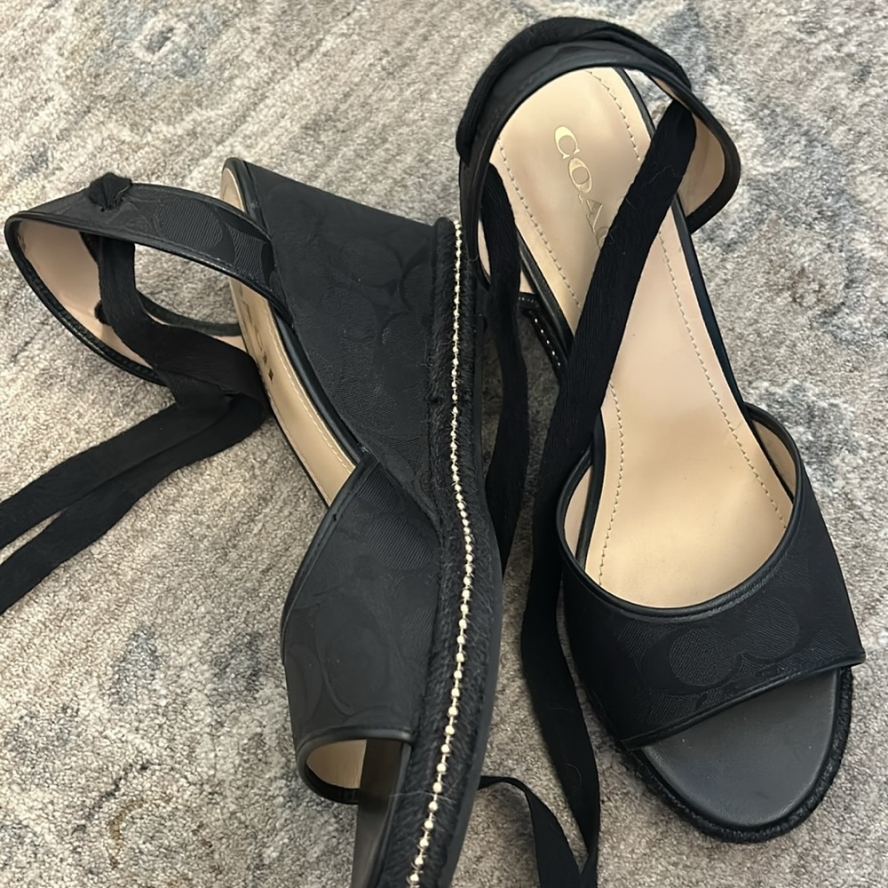 Coach black tie wedges. Like new!